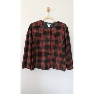 Vintage Dressbarn Womens Plaid Jacket 3X Button Cottagecore Classic Preppy Red
